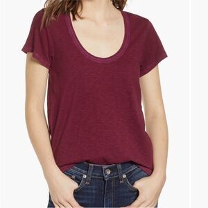 Rag & Bone U-Neck Scoop Neck Round Neck T-Shirt Maroon Burgundy XS